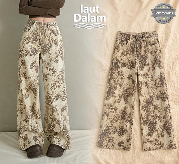 Laut Dalam Celana Leopard Wanita Highwaist Motif Macan Tutul Kulot Loose Kaki Lebar Bahan Premium Le
