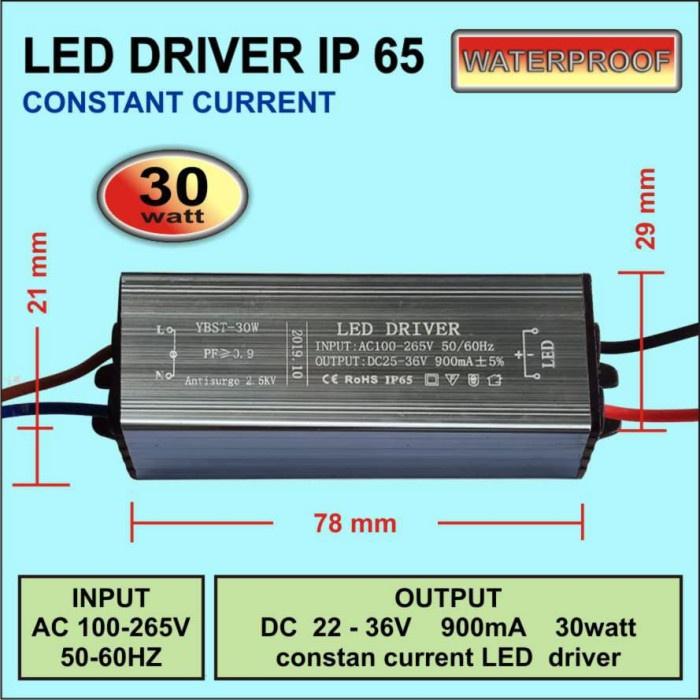 LED Driver AS 30 Watt 900 mA AC-DC Casing Besi WATERPROOF