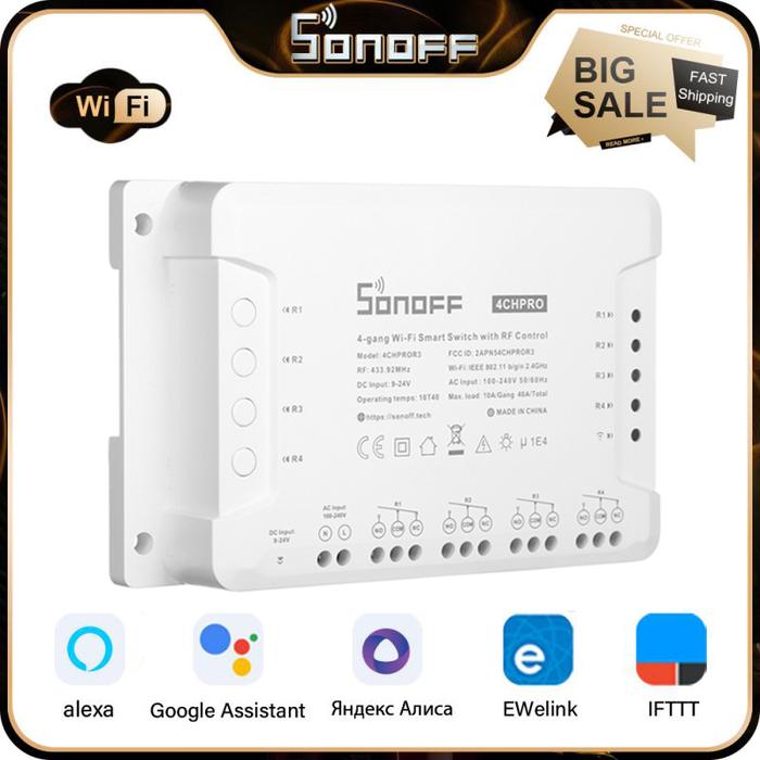 SONOFF 4CH R3/4CH PRO R3 Wifi Smart Switch Module，4 Gang 433MHZ DIY