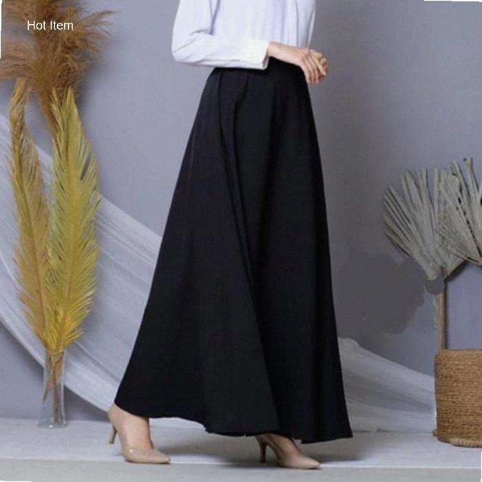 ROK KERJA WANITA PANJANG ROK A PINGGANG KARET ROK HITAM PANJANG | Hot Item