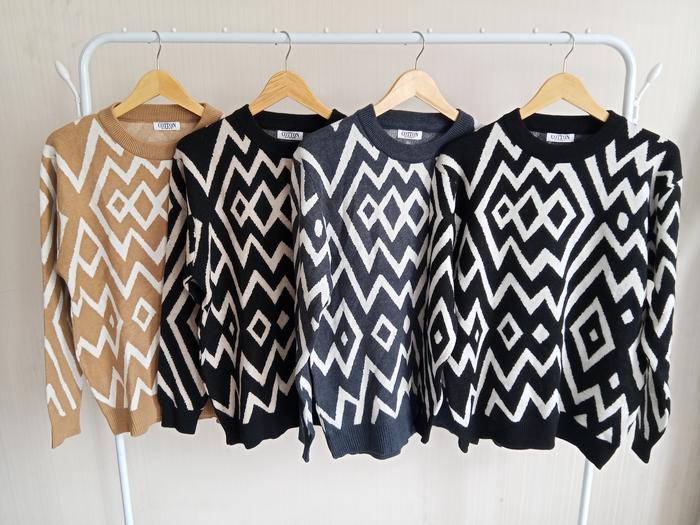 Sweater Rajut Tebal Motif Abstrak Unisex Wool - Knitwear sweater  rajut