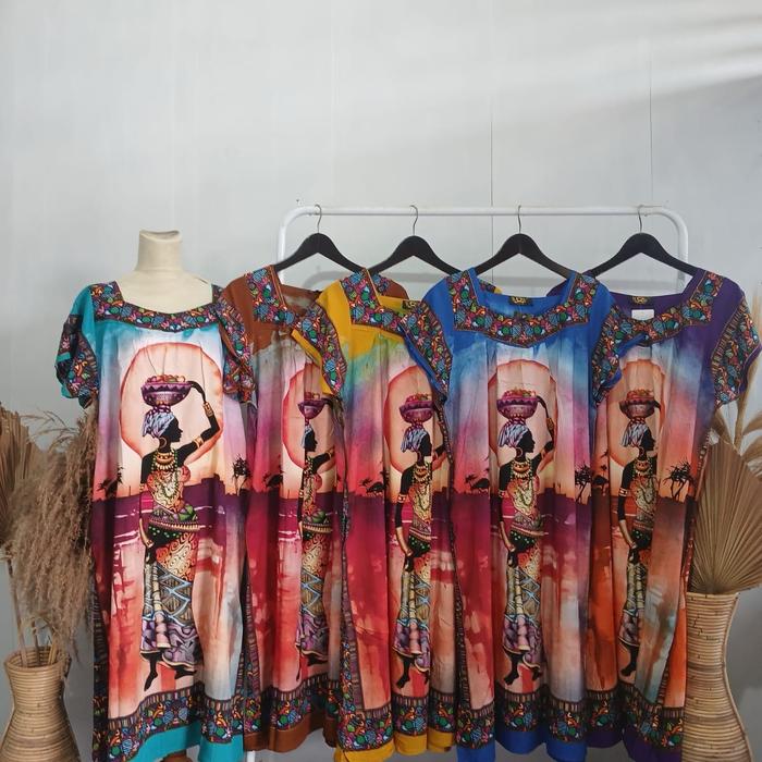 (7) Daster terbaru motif wanita afrika Nyaman Santai Tidur Busui Dress Katun