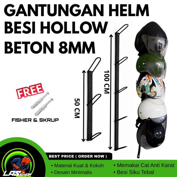 Rak Gantungan Helm Susun - Rak Penyimpanan Helm Dinding Bahan Besi Hollow & Besi Beton 8MM Lebih kua