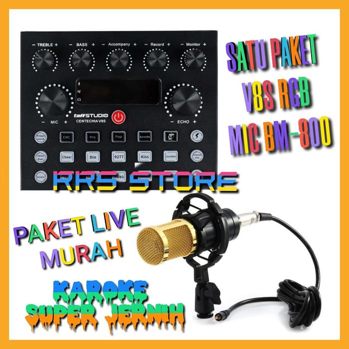 RRS STORE SATU PAKET ALAT KAROKE LIVE Soundcard V8s RGB DAN MIC BM-8000/BM-800 TaffSTUDIO Mikrofon K
