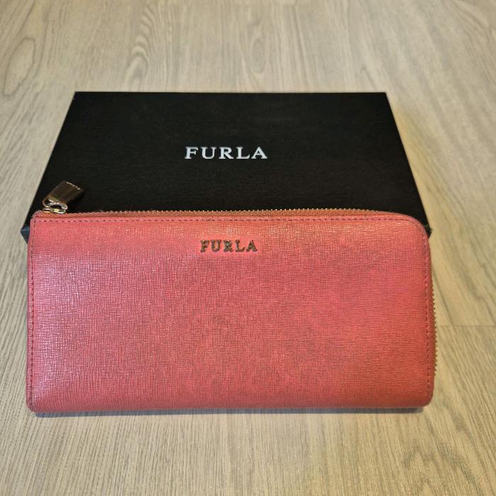 FURLA Bifold babylon XL wallet dompet lipat bekas pink gold wanita girl mewah kulit asli original du