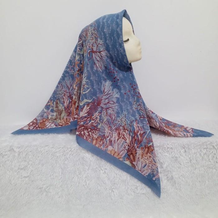 Hijab (Anami) jilbab segiempat motif biru denim blue voal premium