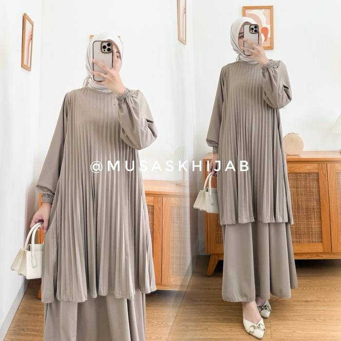 SETELAN ROK PLISKET / ONESET PLISKET POLOS / SET ROK PLISKET / SETELAN GAMIS PLISKET SYARI