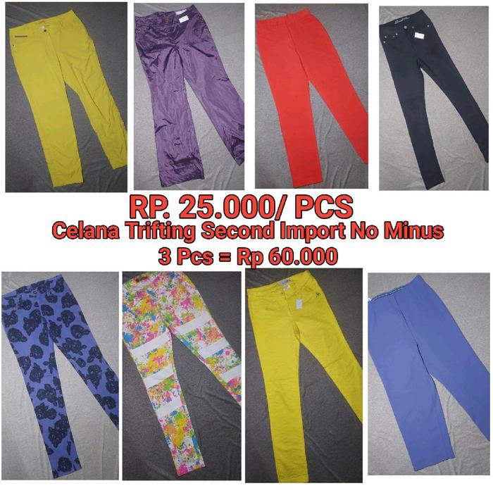 Celana panjang wanita levis, karet, kulot, bahan Katun