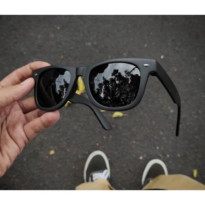 Kacamata Sunglasses Wayfarer Black Kacamata Hitam Vintage Anti Silau Pria Wanita - Hitam Doff
