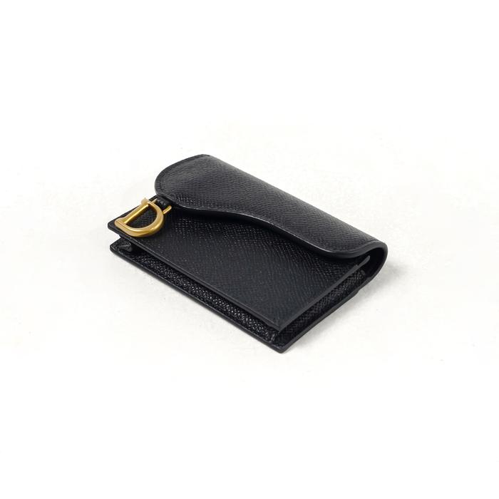 Dompet CHRISTIAN DIOR SADDLE BLOOM GHW BLACK CALFSKIN CARD WALLET 100% ORIGINAL