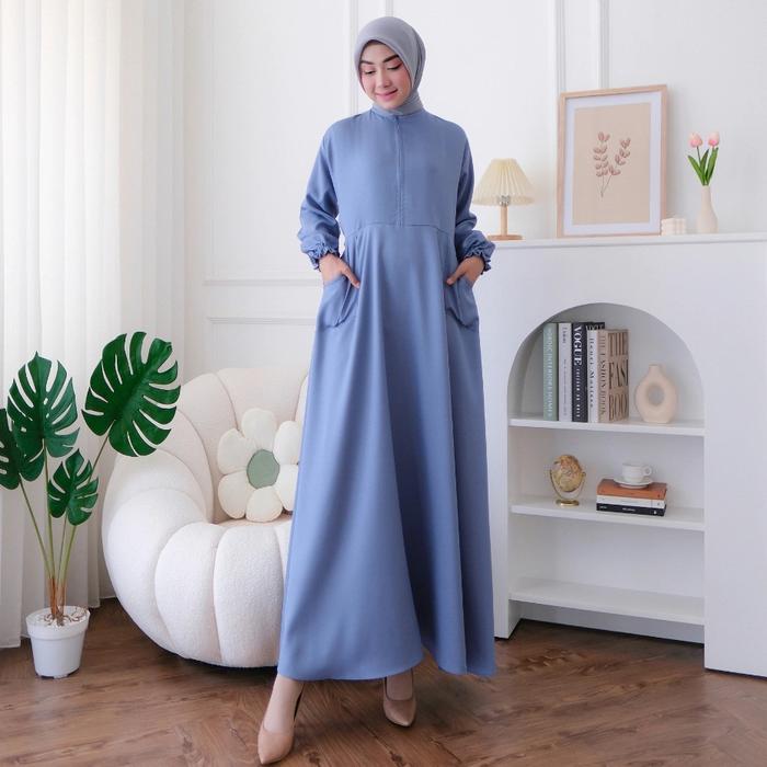 Mulan- Gamis Dress Polos Jumbo Busui Umroh Warna Hijau Ijo Mint Sage Biru Muda Navy Ungu Muda Lilac 