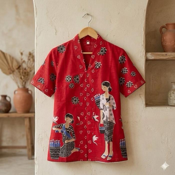 Shanaya dress Batik wanita itu Blus Kintan cinde batik cap garutan kancing full belahan samping tuni