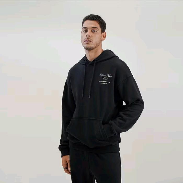 SWEATER HOODIE CELCIUS LEISURE HOUSE CLUB BLACK FONT Hitam