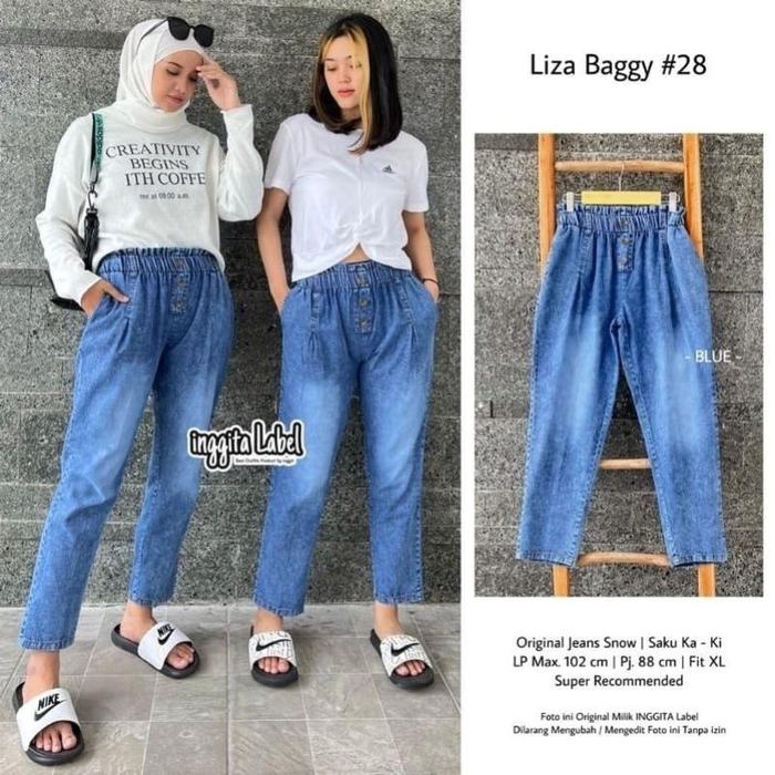 celana boyfriend fashion Liza baggy kancing variasi jeans original BB 65kg Item penjualan panas