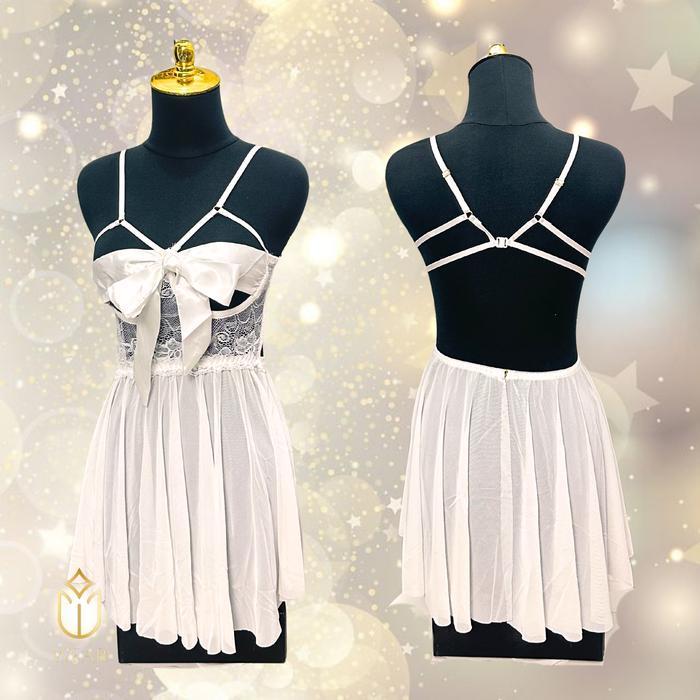 Lingerie Dress Alexa / Baju Tidur Renda Malam Wanita Transparan Ada Pita Di Dada Daster Satin