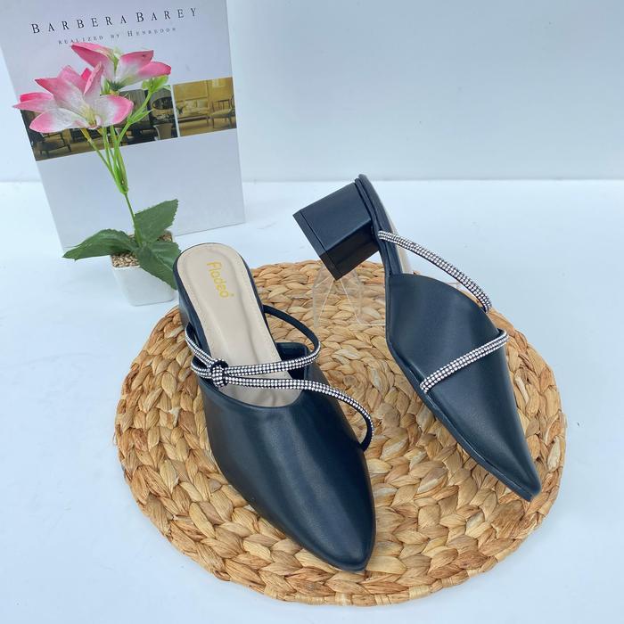 sepatu sandal wanita Fladeo heels 5cm WILONA - Hitam, 41