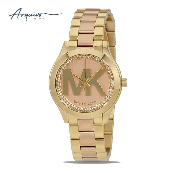 Jam Tangan Michael Kors Wanita Mini Slim Two Tone Stainless Steel Mewah Casual Original MK3650