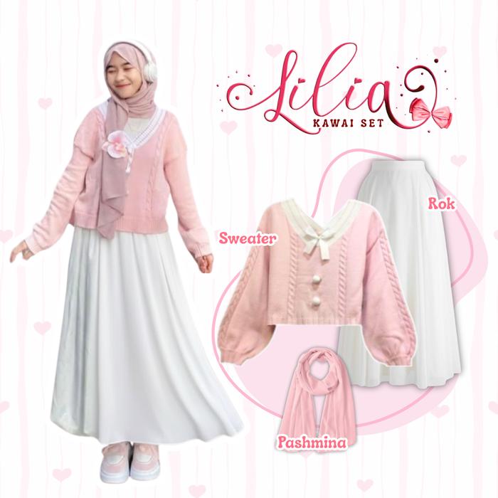 Louvee Outfit / one set remaja 3in1 /  Setelan Kekinian / outfit wanita kekinian / Sweater Rajut Pin