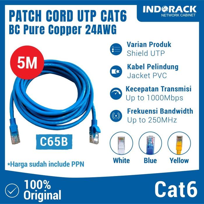 Patchcord 5M INDORACK Patch Cord CAT6 KABEL LAN Utp 5 Meter RJ45