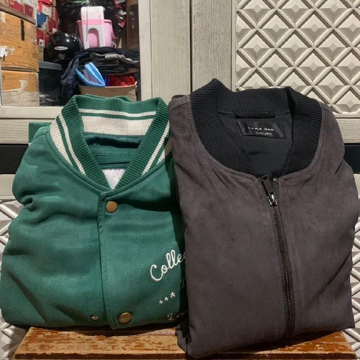 ORIGINAL JACKET BOMBER ZARA ZIPPER SUEDE STRETCH STRAP GREEN