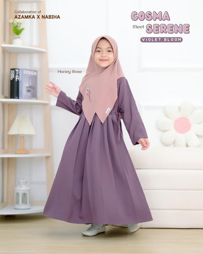 Azamka x Nabiha - Dress Serene set Bergo Cosma Kids - Gamis Anak Polos Cantik Manis set Jilbab Canti