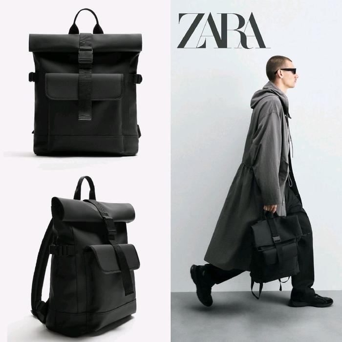 Tas Ransel Pria Zara Original Cowok Laki-Laki Rubberised Backpack Bag Man Men
