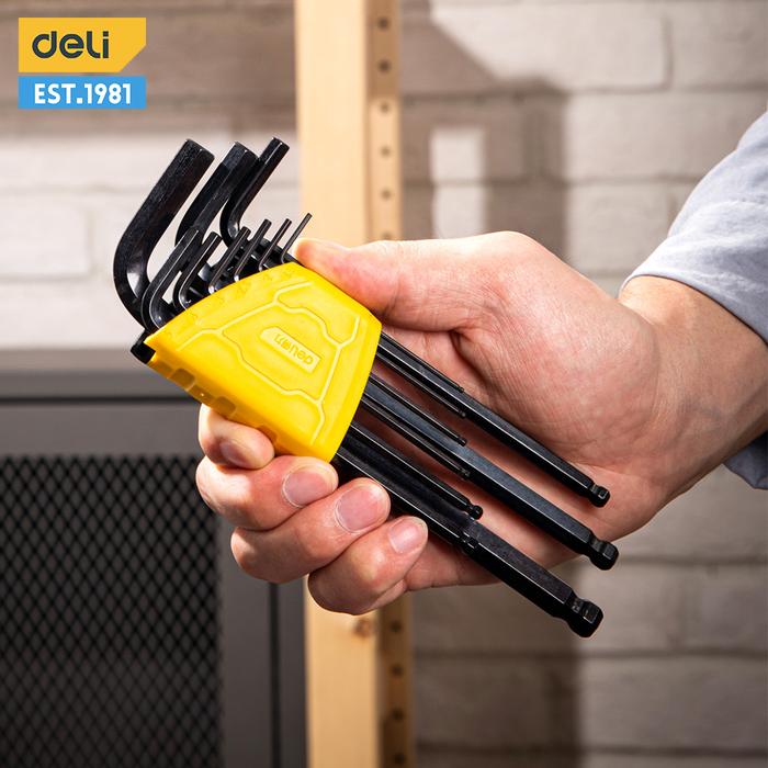 Deli 9 PCS Allen Key Set Hex Wrench Screwdriver Sets 1.5-10mm Universal Torque Long Metric Hand Tool