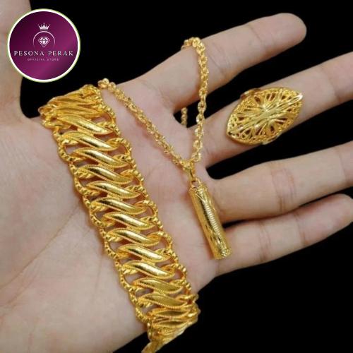 Set Perhiasan DAP-Bambu Titanium Terbaru Wanita Dewasa Emas Gold 24k Anti Karat Realpict Cantik Mewa