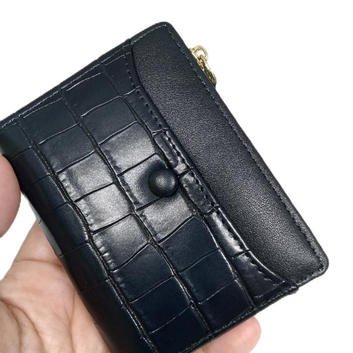 Dompet Lipat Resleting Croco Wanita Model Ismot - Hitam - Kartu