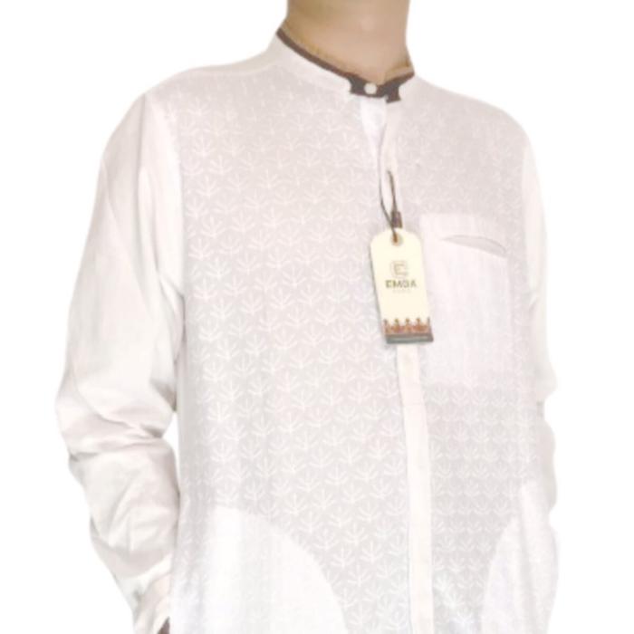 Kemeja Pria Emba Muslim Dewasa Lengan Panjang Putih Atasan Baju Motif Katun