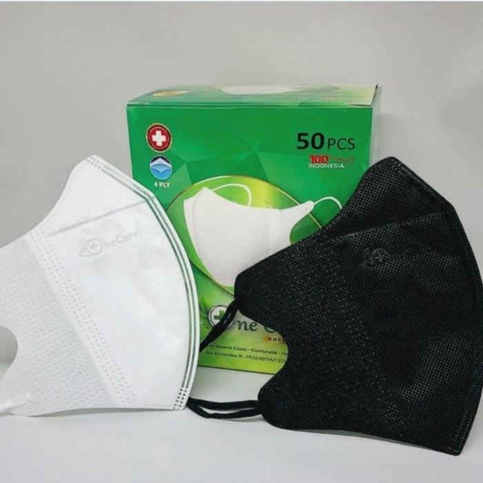 Duckbill Embos  ONE CARE 4 Ply Kualitas Premium Warna Hitam dan Putih Disposable Face Mask  Isi 50 P