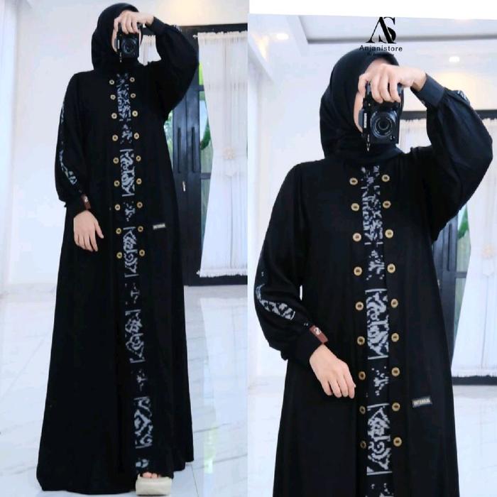 Gamis Abaya Hitam Premium by Anjani Store - Dress Muslimah Jetblack Elegan Busui Friendly