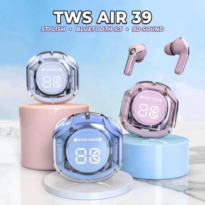Headset bluetotth 5.3 tws transparant K16 air39 wireless earphone pod