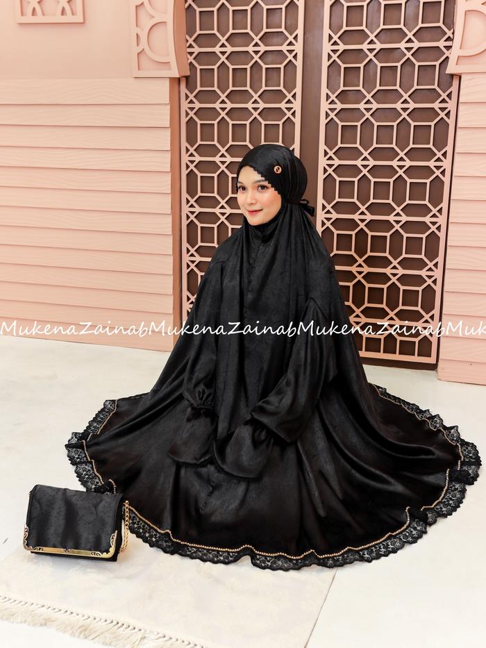 ZAINAB - Mukena haji dan umroh stelan berlengan silk jaguar swaroski renda ZAREENA Muslim Lebaran Ji