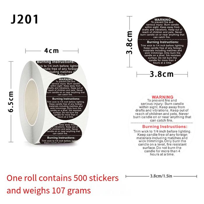 500pcs/roll Stiker Tempel Warning Candle - Sticker Peringatan Lilin Pillar / Container / Wax Melt