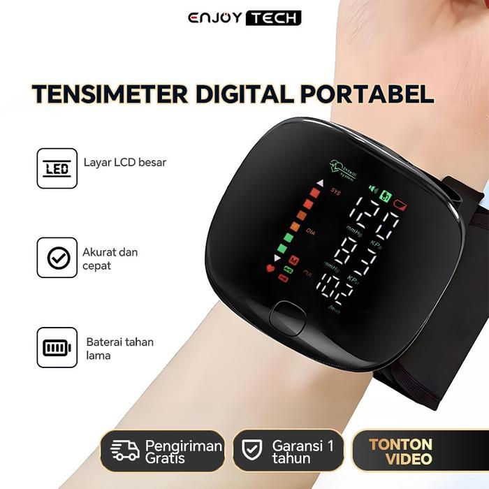 ENJOYTECH Alat Ukur Cek Tekanan Darah Tensimeter Digital Pergelangan Tangan Model Charging Portable 