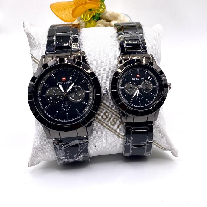 Jam Tangan Couple Analog Rantai Swiss Army Bahan Stainless Quartz Ikatan Rantai Simpel Elegant [Free