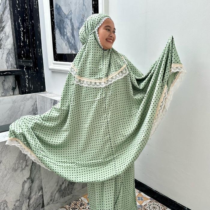 Mukena polkadot,silk premium,adem,bahan tebel