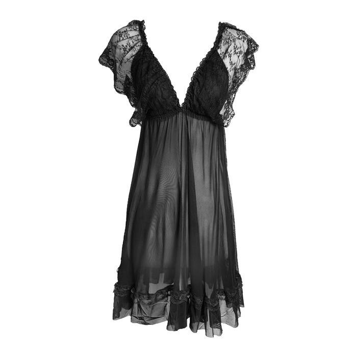 Nightdress Baju Tidur Wanita Jumbo Sabrina Style V-Neck Renda Sifon Motif Bunga Tali Pundak Adjustab
