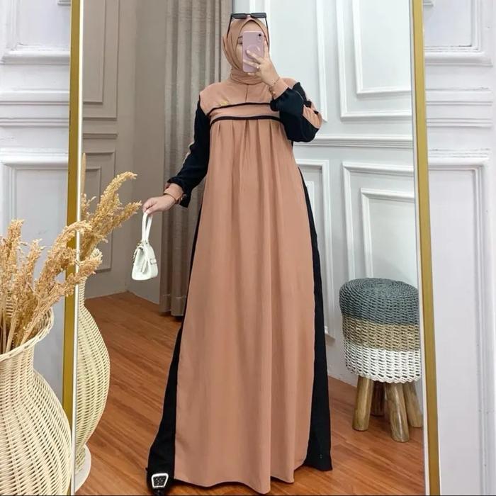 Gamis Andini Cringkel Airflow Premium Wanita Muslim 2025 Ibu Kancing Nyaman Panjang Muda Lebaran Sta