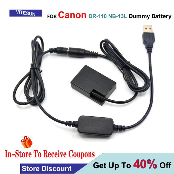 NB-13L NB13L Dummy Battery USB Cable Adapter + DR-110 DC Coupler For