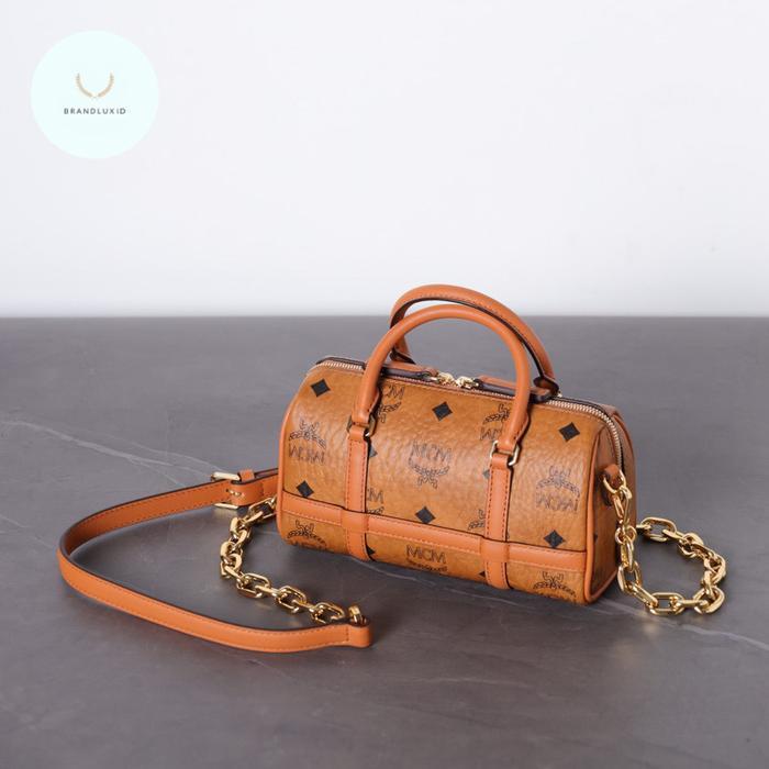 MCM MINI DELMY BOSTON BAG IN COGNAC
