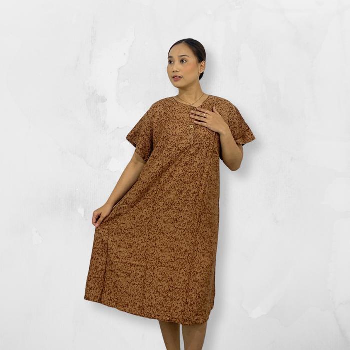 Daster Ibu (Kancing) Motif Coklat Pecahan dan KU Bambu LD 120 cm