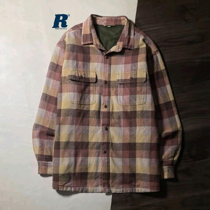 Kemeja Lengan Panjang Jacket Flannel Shirt Outer Tebal 4 Pocket TOPVALU Size XL fit XXL Unisex