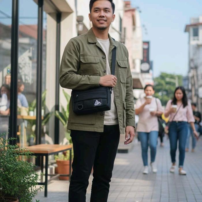 BEINS-Tas Tangan Pria Selempang Kulit Anti Air/Tas Slingbag Bahan Bimo bintik Waterproof Hitam Cowok