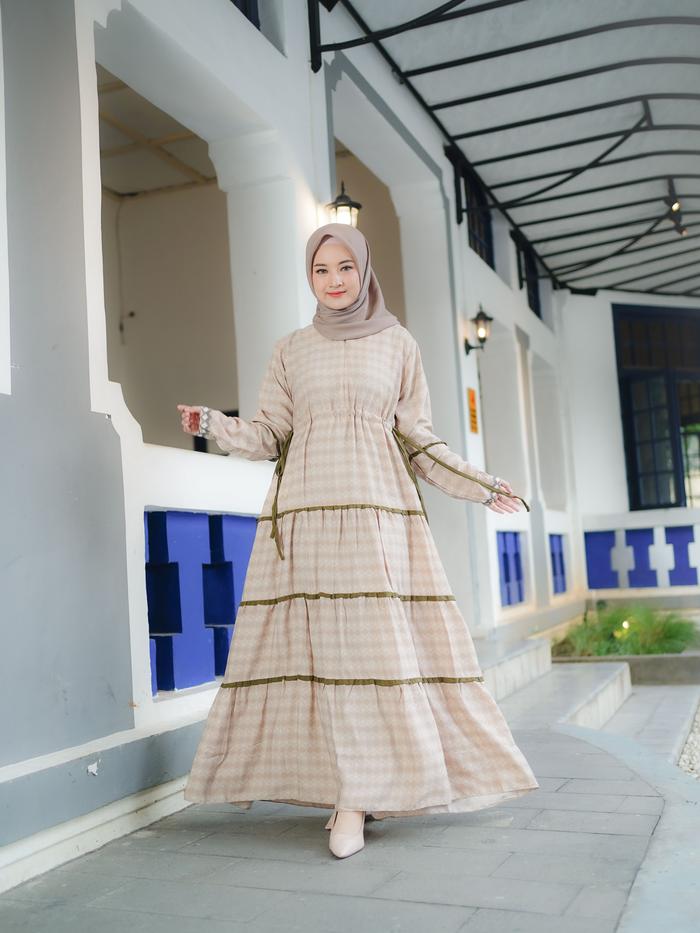 Ramadania Baihaqi Look R02 Muslim Dress only Gamis Motif - gamis tunda Cantik Kerah Linen Wudhu Wani