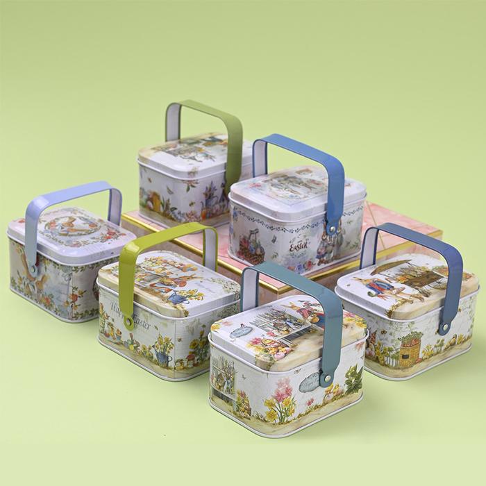 Rabbit Printed Cookies Packaging Box Creative Tinplate Storage