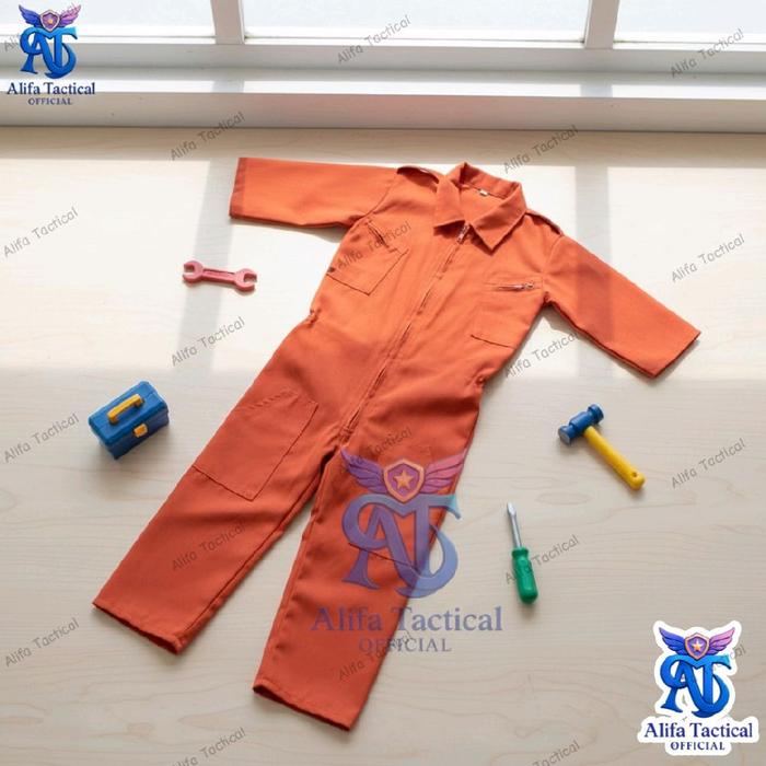 Alifa Tactical Wearpack Anak Polos Oren Baju Profesi Anak Overall Warna Orange Nyaman Bahan Drill Co