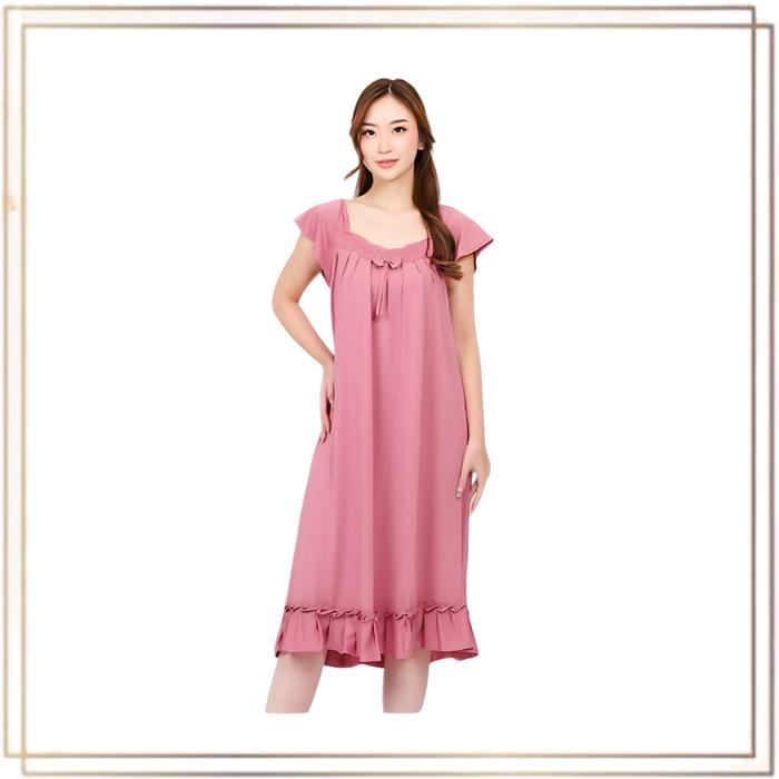 [DSK] BT385 Dress malam wanita renda jumbo bahan Jersey baju  Tidur Dewasa Fit Daster Panjang