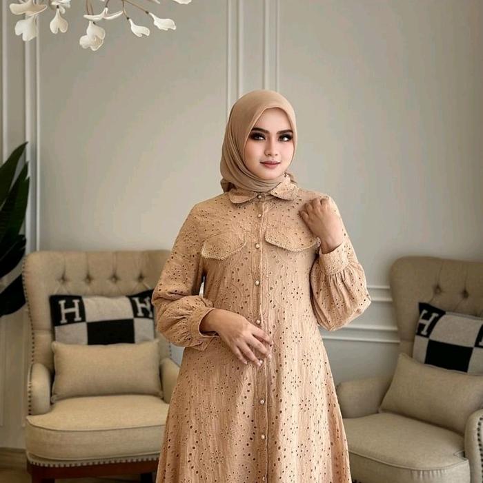 ShellaSaukia Gamis Brokat Dress Muslim Katun Premium SS ORI